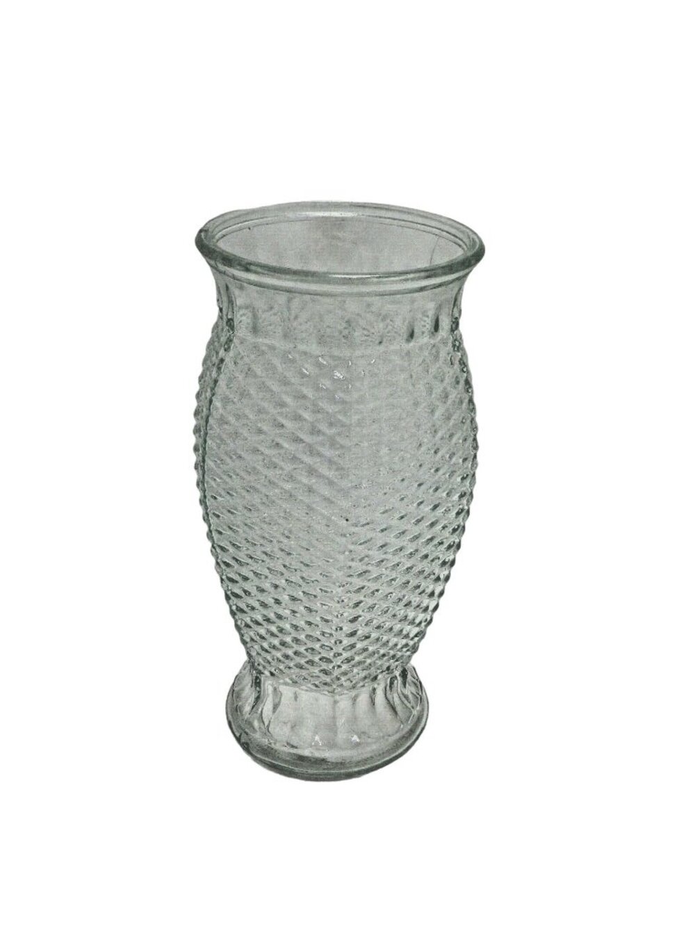 FTD Glass Vase Diamond Cut Six Sided Pebbled 9 inch Wide mouth Vintage 1986